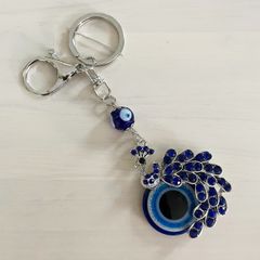 ナザールボンジュウ 邪眼 トルコ魔除け｜イーヴィルアイ 厄除け お守り 孔雀デザイン キーホルダー 青い目 NB002