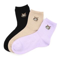 【新品】 ソックス３Ｐ お魚・黒＆ベージュ＆菫 941657 わちふぃーるど 猫のダヤン レディース 3足セット レディース靴下 