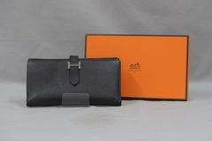 【財布】エルメス　ベアン　ヴォーエプソン　黒ｘシルバー金具