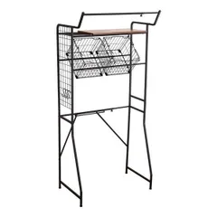 ランドリーラック ランドリー収納 65.4～90.4×49.5×180cm バスケットタイプ ウォールナット ヴィンテージ 組立品 洗濯機〔代引不可〕