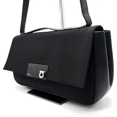 【良品】 Salvatore Ferragamo サルヴァトーレフェラガモ ガンチーニ ショルダーバッグ トートバッグ ワンショルダーバッグ フラップ ブラック 黒色 ナイロン レザー 革 ユニセックス 男女兼用 メンズ レディース