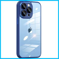 【数量限定】カメラカバー付き 薄型 強化ガラスフィルムレンズ保護 シリコン耐衝撃 可愛い クリア 透明アクリル背プレート pro用ケース オシャレなメッキ金属リング iphone13 黄変防止 Donocao ネイビーブルー