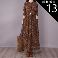 種類13：グレー/2XL ワンピース ワンピドレス 膝下 ロング ロング丈 袖あり 長袖 ラウンドネック 襟なし スタンドカラー Aライン ポケット かわいい 大人可愛い シンプル カジュアル おしゃれ レトロ アジアン エスニック エキゾチック 大人女子 ラ