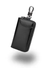 キーケース メンズ 本革 カード入れ付 ６連 鍵ケース 車 スマートキー対応 大容量 (Black) (ストラップ付き) [ブラック(ストラップ付き)]