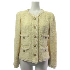 シャネル CHANEL ノーカラー ツイードジャケット ココマーク