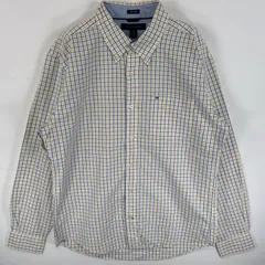 古着 トミーヒルフィガー TOMMY HILFIGER 長袖シャツ ボタンダウンシャツ チェック ボタンシャツ L  ホワイト系 マルチカラー メンズ
