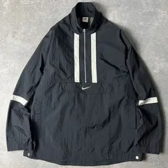 90s NIKE センター スウォッシュ 刺繍 プルオーバー ナイロン ジャケット L / 90年代 オールド ナイキ ハーフジップ ブラック