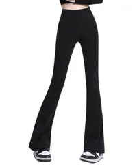 [Dep Club] フレアレギンス レディース ピラティス ウェア ヨガウェア ヨガパンツ フレア レギンス ジムウェア ウエストゴム ヨガ ストレッチ ホットヨガ ハイウエスト ズンバ (JP, アルファベット, L, ブラック) [ブラック] [L]