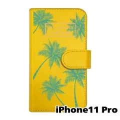 【新品未使用】 iPhone11 Pro 手帳型スマホ ケース (カバー色イエロー×柄-パームツリー) ハワイアン ボタニカル おしゃれ カード収納 PUレザー flip2-iphone11pro-ye-20087