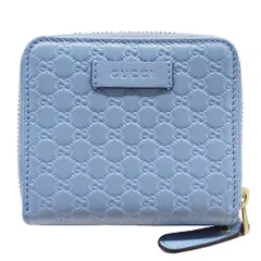 グッチ GUCCI 財布 レディース メンズ ブランド マイクロGG シマ 二つ折り財布 レザー ライトブルー 449395 ラウンドファスナー 小さめ コンパクト 水色 【中古】