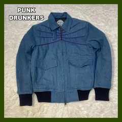 激レア パンクドランカーズ punkdrunkers A-2 デニム ジーンズ アウター ジャケット ブルゾン 古着 メンズ S ブルー 青 刺繍