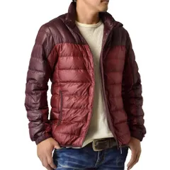 ダウンジャケット 《15切替ワイン×ダークレッド》 新品 未使用 アウトドア 切替配色 Vキルト 軽量 撥水 防風 透湿 ライト【F1A】 ファッション