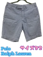 PoloRalphLauren　メンズ　ショートパンツ　ストライプ　縦じま　爽やか　夏向け　ホワイト×水色　U-705