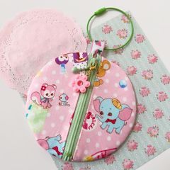 ぺたんこまるポーチ☆はいから横丁☆レトロアニマル☆可愛いチャームとキーリング☆ゆめか