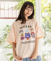 ScoLar（スカラー）おしゃれネコとワンコのアニマル柄Tシャツ　オフホワイト、チャコールグレー、ピンク　151680