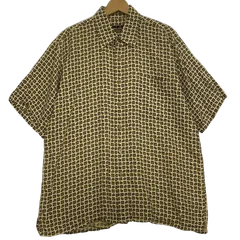 アロハシャツ 総柄 US古着 ボタンダウン オープンカラー 開襟シャツ リネンシャツ 半袖 シャツ オーバーサイズ ビッグシルエット China製 メンズ XL イエローベージュ/その他