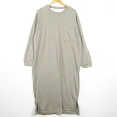 無印良品 良品計画 MUJI スウェット ワンピース 長袖 マキシ丈 綿 L-XL カーキ kz12202