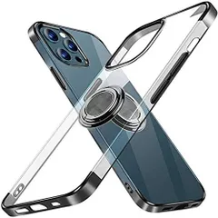 【特売】Smoniy iPhone 15用 ケース クリア リング付き アイホン 15 用 カバー 透明 おしゃれ スマホケース メッキ加工ソフトケース 耐衝撃 軽量 薄型 ストラップホール付き スタンド機能 車載ホルダー対応 透明 TPU携帯ケース(ブラック