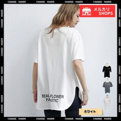 ロングTシャツ レディース 韓国 ロゴT ホワイト 英字ロゴ カットソー サイドスリット 体型カバー ゆったり 半袖 プルオーバー ビッグシルエット おしゃれ カジュアル 着やせ ドロップショルダー Tシャツ CH1RIRIT-028