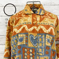 昭和レトロ 手描き風 ハート 星 花柄 カラフル ポップ 柄シャツ 総柄ブラウス