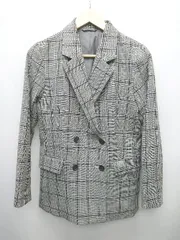 ◇ GU ジーユー チェック ダブルブレスト 長袖 テーラードジャケット サイズM グレー レディース P  【1405090003471】