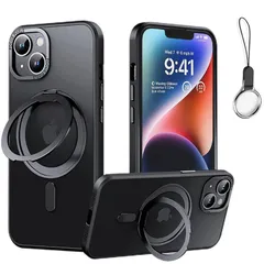 iPhone 12 / 12 Pro 用 ケース Magsafe対応【360°回転可能な Magsafeリングスタンド ホルダー 一体型・ストラップ1種付き】アイフォン12カバースタンド機能 縦横両対応 HILEGENER スマホケース 耐衝撃 カ