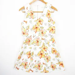 スパイラルガール SPIRALGIRL ノースリーブ ワンピース 膝下丈 ストレッチ 1 ホワイト ハイビスカス 花柄 kz8751