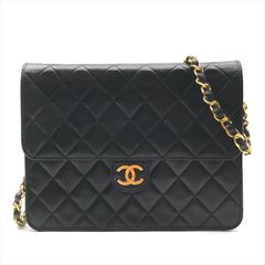 美品 CHANEL シャネル ココマーク マトラッセ ラムスキン レザー プッシュロック チェーン ショルダー バッグ 鞄 かばん ブラック a9392