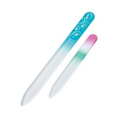 【数量限定】両面削れる チェコ製 つめやすり 携帯用 ペット 子ども 水洗い可 ネイルケア ガラス製爪ヤスリ大小2個セット(コバルト)