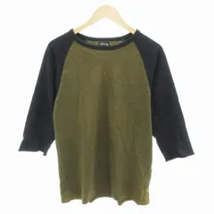 ステューシー STUSSY 00s Tシャツ カットソー Vガゼット バイカラー 七分袖 M カーキ 黒 ブラック /HOのサムネイル