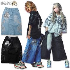 ガルフィー GALFY 部族長デカ短パン デニム パンツ 152079 #20 BLACK #40 LIGHT INDIGO L XL ヤンキー TGC ギャル コギャル
