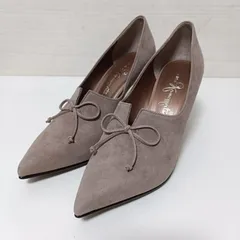 銀座カネマツ スウェード ハイヒール リボン パンプス グレージュ系 24.0cm 美品