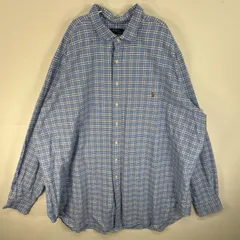 古着 ポロ・ラルフローレン POLO RALPH LAUREN 長袖シャツ ロゴ 刺繍 大きいサイズ 4XLT  ブルー系 チェック メンズ