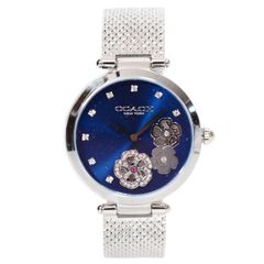 コーチ 時計 COACH ステンレススチール 花柄 フラワー フローラル ラインストーン メッシュ ストラップ レディース ウォッチ 腕時計 シルバー×ブルー 14503567