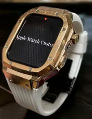 ローズホワイト　アップルウォッチバンド ラバーベルト ステンレス カバー　Apple Watch ケース 44mm 45mm 4 5 6 7 8 9 se メンズ レディース スポーツ  ホールバックルモデル