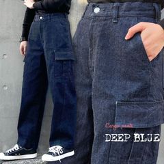 カーゴジーンズ ディープブルー DEEP BLUE ワンウォッシュ カーゴパンツ ( 72958-1 ) インディゴブルー デニム バギーパンツ ワークワイドデニムパンツ ワイドシルエット deepblue レディース ボトムス ミリタリー おしゃれ 日本製