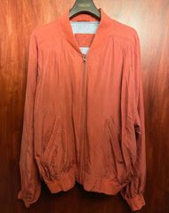 80s VINTAGE DANIEL HECHTER シルク100% フルジップMA-1型ジャケット レッド Lサイズ