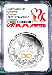 2025  Love 1oz .9999 Silver $1 Proof Double Dates Coin NGC PF70 Heart Label