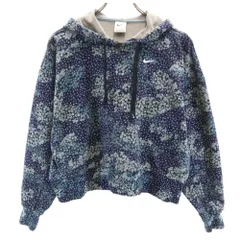 NIKE ナイキ 総柄 長袖 スウェットパーカー S ネイビー レディース 古着