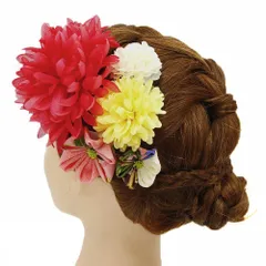 髪飾り 成人式 つまみ細工 赤 振袖 前撮り 袴 浴衣 夏祭り 花火大会 5点セット 黄色 白 ピンク 菊 ちりめん 和柄 豪華 ヘアア No.9-3918