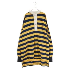 LOEWE (ロエベ) LONG STRIPE HOODED POLO アナグラム刺繍入り フード付きオーバーサイズボーダー長袖ポロワンピース レディース イエロー/ブルー H6299390SIのサムネイル