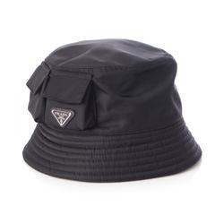 プラダ RE-NYLON ナイロン トライアングルロゴ ポケット バケット ハット 帽子 2HC350 ブラック L【中古】
