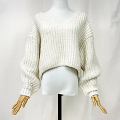H&M エイチアンドエム ニット セーター Lサイズ XLサイズ相当 大きめ ゆったり  Vネック クロップド丈 ざっくり編み ドロップショルダー ウール混 wool 長袖 レディース 秋冬 シンプル カジュアル おしゃれ コーデ 人気アイテム 極美品✨