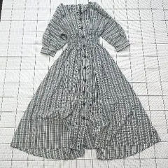 ◇ ⊂ FRAY I.D フレイ アイディー チェック柄 半袖 ロング ワンピース サイズ1 ブラック系 レディース E  【1508260031745】