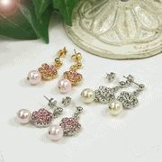 80's風キュート。ローズ＆パールピアス　ピンク＆シルバー 10835p-a1001-b