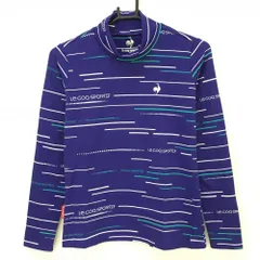 【美品】ルコック 長袖ハイネックシャツ パープル×白 総柄 ロゴ刺しゅう 表微起毛 レディース M ゴルフウェア le coq sportif