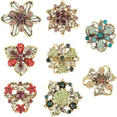 PH PandaHall 8種 ブローチ ラインストーン 花 レディース 花輪 コサージ おしゃれ ボタン レトロ 合金製バッジ 七五三 母の日 プレゼント 卒業式 入学式 結婚式 入園式( カラフル)