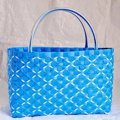 #103  PPバンド　かごバッグ　ブルー×白