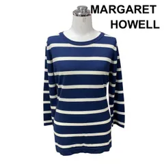 ◆ マーガレットハウエル MARGARET HOWELL セーター 七分袖 ニットトップス ボーダー  白 ネイビー 毛 2 M 9号 レディース H5X074