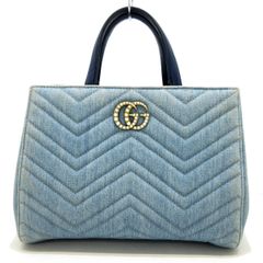 GUCCI(グッチ) トートバッグ GGマーモント 448054 ブルー×ネイビー デニム×レザー